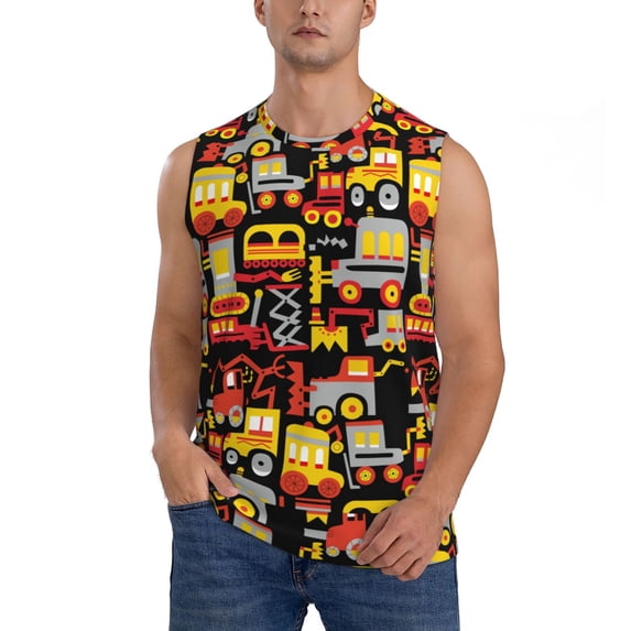 Easygdp Cars Men's Breathable Tank Tops Sleeveless Sporty T Shirts for Basketball, Mountaineering, Bodybuilding -Large