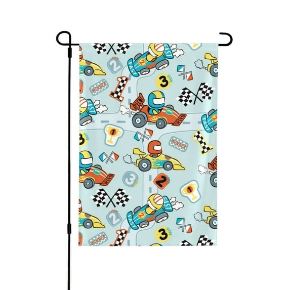 Easygdp Cartoon Car Racing Garden Flag Yard Flag Welcome Flag, Double-Sided, Weather Resistant for Outdoor Decor - 28"x40"