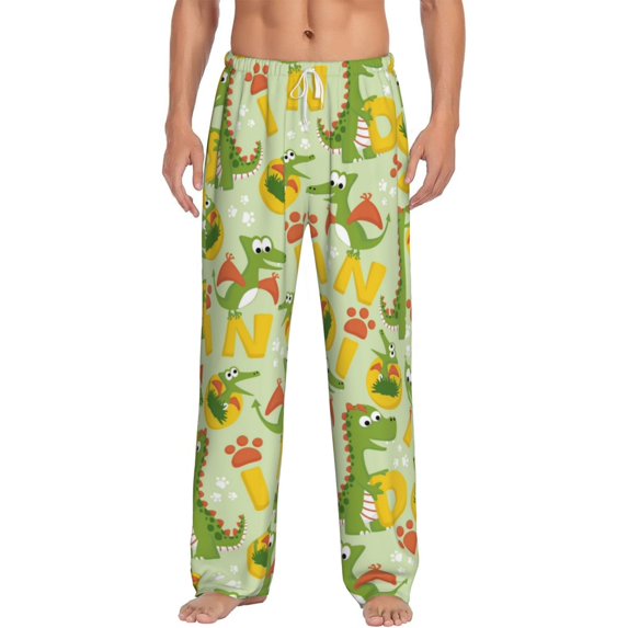 Easygdp Cartoon Dinosaurs Men's Pajama Pant, Sleep Elastic Waistband Lounge Pants - Large