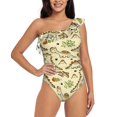 thumbnail image 1 of Easygdp Cartoon Dinosaurs Women's One Shoulder Ruffle Monokini Bathing Suits with Removable Chest Pad, Quick Drying - Small, 1 of 8