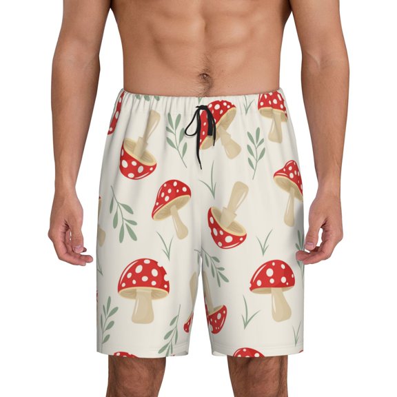 Easygdp Cartoon Flat Mushrooms Men's Short Pajama Pants, Sleep Shorts, Household Pants, Casual Pants with Pockets - Medium