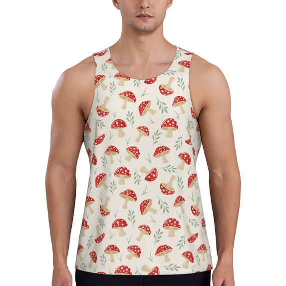 Easygdp Cartoon Flat Mushrooms Men's Tank Top, Sleeveless Muscle T Shirts, Breathable, Quick-Dry, Loose for Gym, Running, Fitness - Small