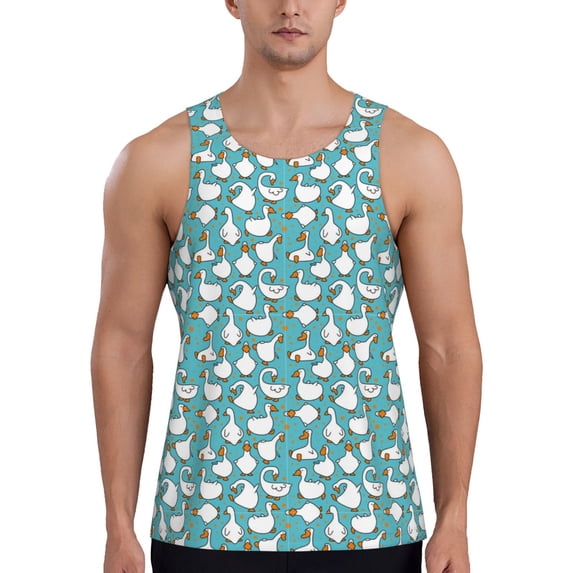 Easygdp Cartoon Funny Goose Men's Tank Top, Sleeveless Muscle T Shirts, Breathable, Quick-Dry, Loose for Gym, Running, Fitness - XX-Large