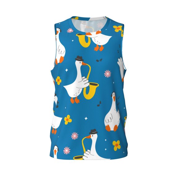 Easygdp Cartoon Goose Men's Mesh Basketball Jersey Quick Drying Sleeveless Shirts Fitted Muscle Tank Tops Sport Round Neck T-Shirt - Large