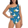 thumbnail image 1 of Easygdp Cartoon Goose Women's One Shoulder Ruffle Monokini Bathing Suits with Removable Chest Pad, Quick Drying - Large, 1 of 8