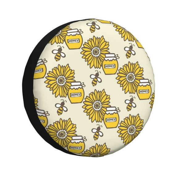 Easygdp Cartoon Honey Pot Bee Sunflower Wheel Sun Guard, Spare Tire Cover,Universal Trailer Suv Truck Camper Travel,Easy To Install And Remove -14 Inch
