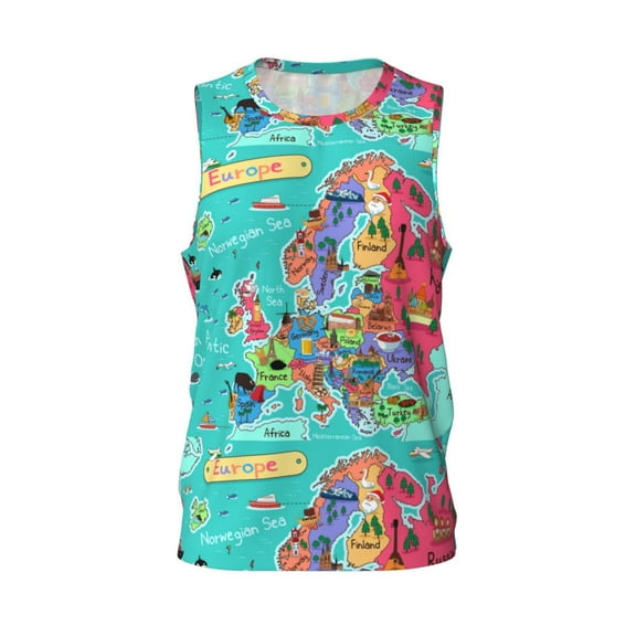 Easygdp Cartoon Map Of Europe Men's Mesh Basketball Jersey Quick Drying Sleeveless Shirts Fitted Muscle Tank Tops Sport Round Neck T-Shirt - Large