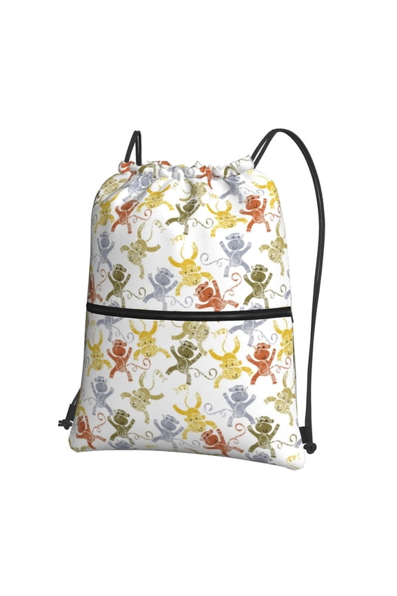 Cartoon Monkey Drawstring Backpack Gym Bag,Sport Gym Sackpack,Gym Sack with Side Pocket for Men Women