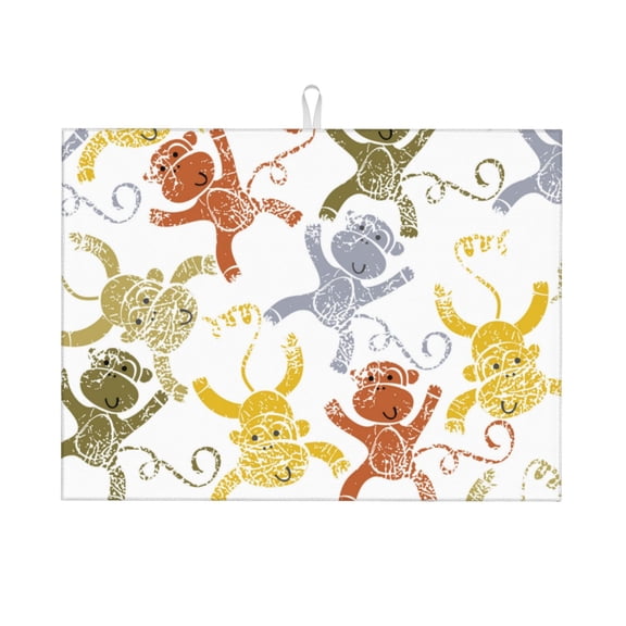 Easygdp Cartoon Monkey Microfiber Absorbent Dish Drying Pad,Kitchen Drying Mat,Can Be Hung, Strong Water Absorption Capacity,Quick Drying