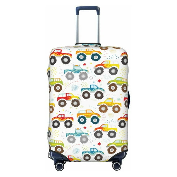 Easygdp Cartoon Monster Trucks Print Elastic and Washable Suitcase Protective Cover with Hidden Zipper Fits 18-32 inch Luggage -X-Large
