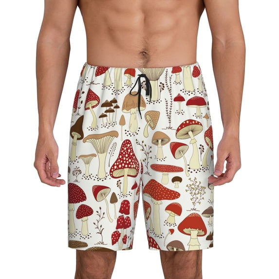 Easygdp Cartoon Mushrooms Men's Short Pajama Pants, Sleep Shorts, Household Pants, Casual Pants with Pockets - Medium