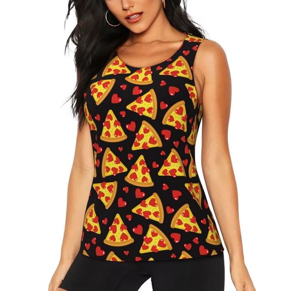 Easygdp Cartoon Pizza Women's Workout Tank Top, Running Top, Hiking Shirt, Quick-Dry for Running, Yoga, Hiking - Medium