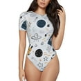 thumbnail image 1 of Easygdp Cartoon Planets Women's One-Piece Swimsuit Slim Fit Crew Neck Bodysuit Athletic Swimwear with Concealed Buckle - X-Large, 1 of 9