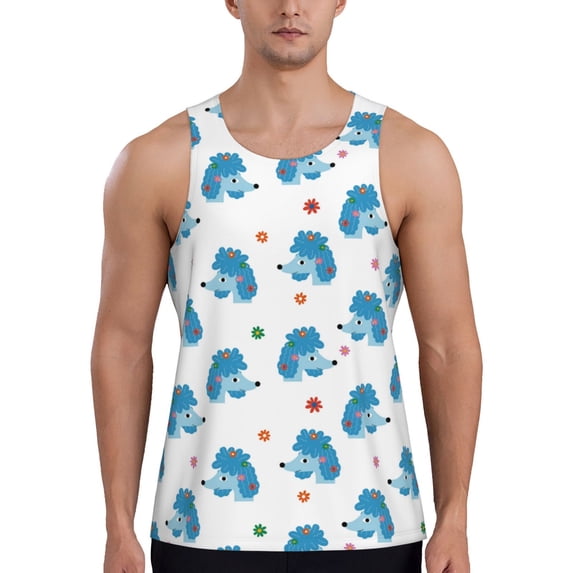 Easygdp Cartoon Poodle Dog Men's Tank Top, Sleeveless Muscle T Shirts, Breathable, Quick-Dry, Loose for Gym, Running, Fitness - Small