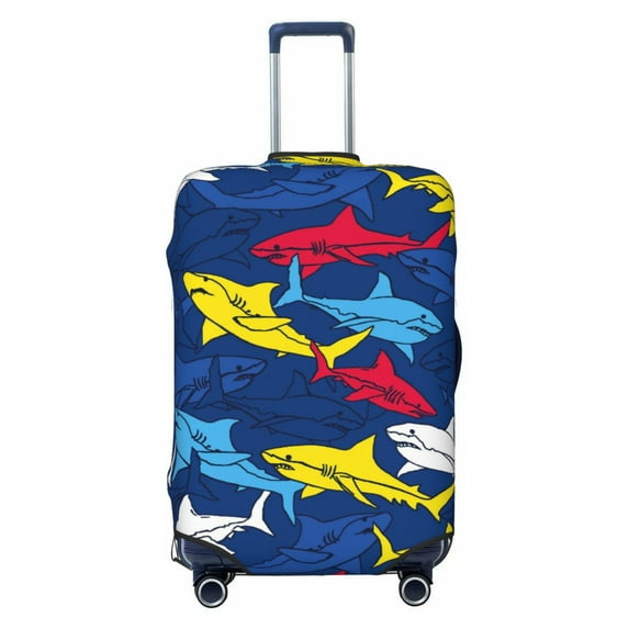 Easygdp Cartoon Shark Double-Sided Printed Elastic Suitcase Protective Cover,Invisible Zipper, Business Trip Luggage Cases,Washable And Resistant To Falling -Large
