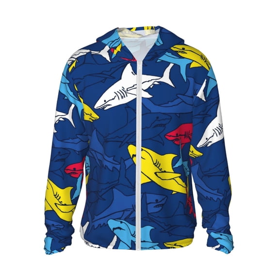 Easygdp Cartoon Shark Lightweight Long Sleeve Sun Shirt Sports long-Sleeved Sun Protective Clothing, Quick Drying Breathable - Large