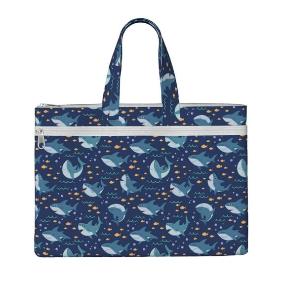 Easygdp Cartoon Sharks2 Canvas Document Bag File Bag Handle Business Briefcase Bag A4 File Organizer Organizer Handbag Briefcase