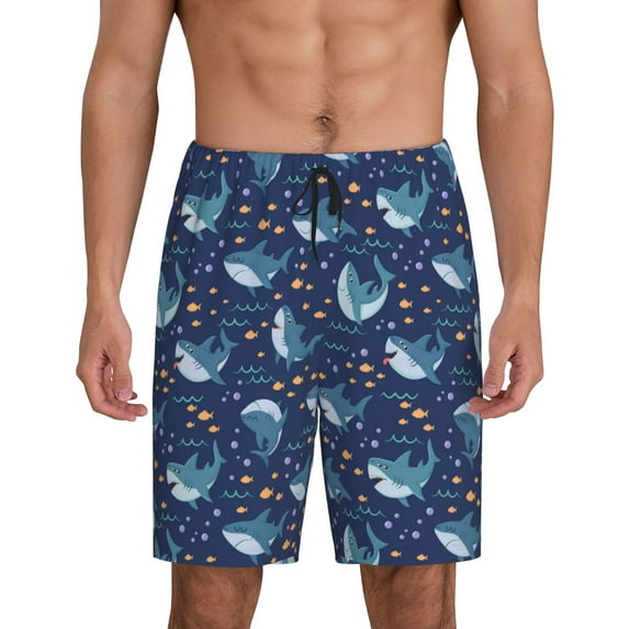 Easygdp Cartoon Sharks2 Men's Short Pajama Pants, Sleep Shorts, Household Pants, Casual Pants with Pockets - X-Large