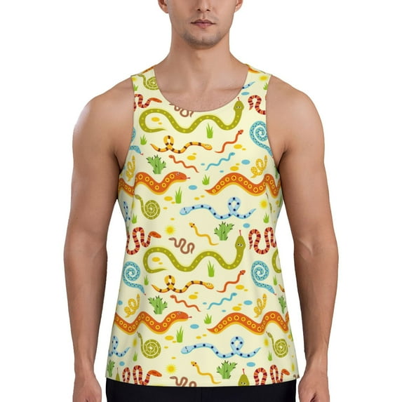 Easygdp Cartoon Snake8 Men's Tank Top, Sleeveless Muscle T Shirts, Breathable, Quick-Dry, Loose for Gym, Running, Fitness - Medium
