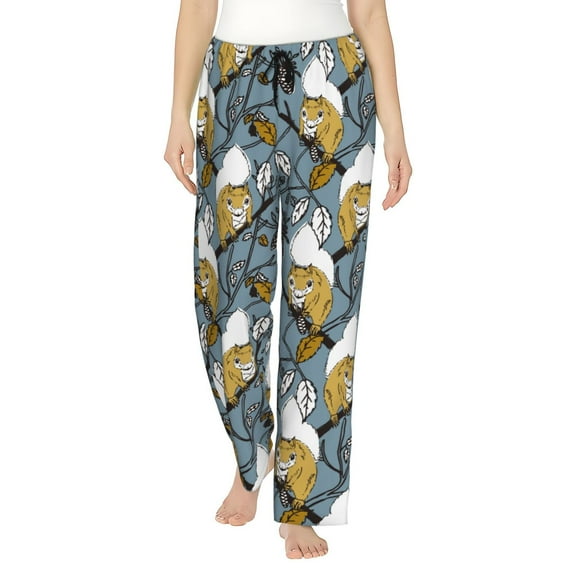 Easygdp Cartoon Squirrel on Branch Women's Drawstring Pajama Pants | Lounge Joggers Sweatpants | Comfy Sleepwear | Yoga Pants-Large