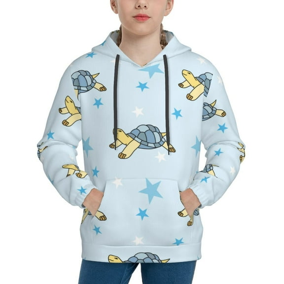 Easygdp Cartoon Turtle Boys Hoodie Kids Sweatshirt Youth Pullover With Hood-Large