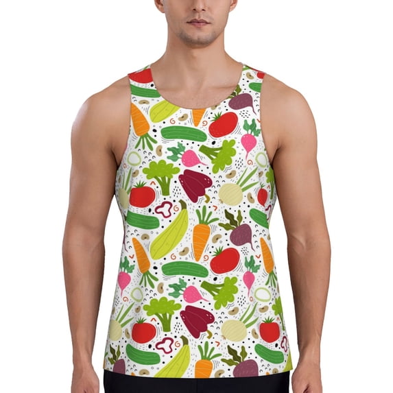 Easygdp Cartoon Vegetables Men's Tank Top, Sleeveless Muscle T Shirts, Breathable, Quick-Dry, Loose for Gym, Running, Fitness - Medium