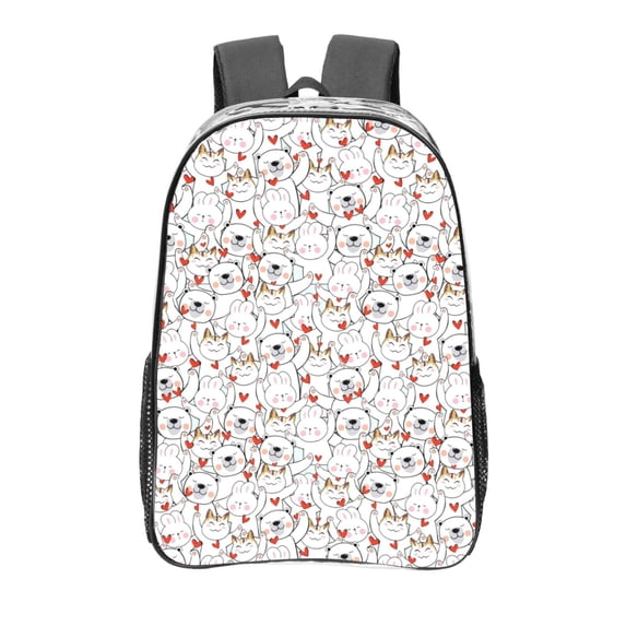 Easygdp Cat Bear Rabbit Clear Backpack, Transparent Bookbag for School for Women Men, Capacity Clear Bag for College, Travel