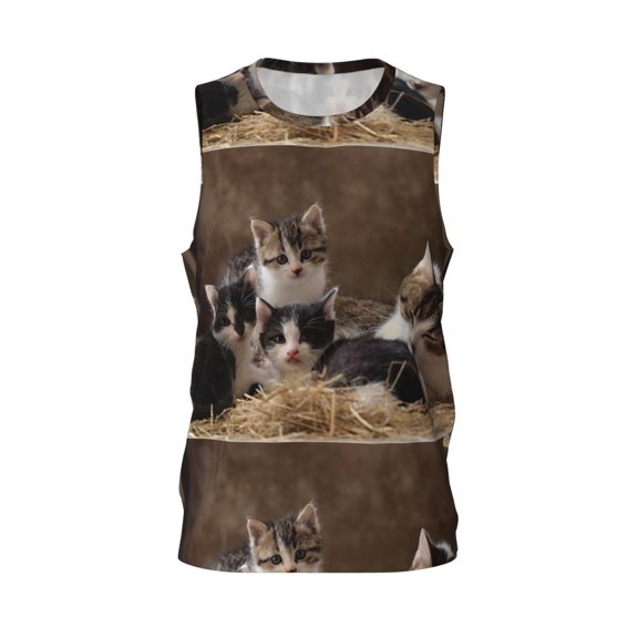 Easygdp Cat Family Men's Mesh Basketball Jersey Quick Drying Sleeveless Shirts Fitted Muscle Tank Tops Sport Round Neck T-Shirt - Large