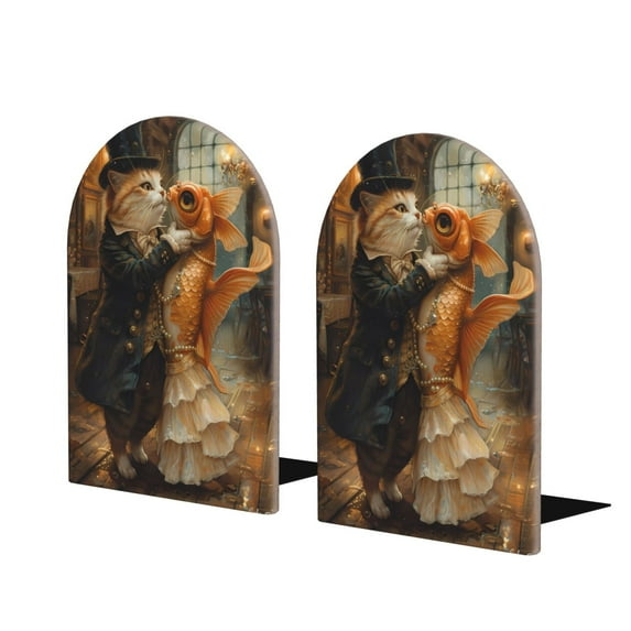 Easygdp Cat Fish Dance Vintage 2 Pcs Bookend Large Capacity Office Book Ends for Home Office Library School Study Decoration