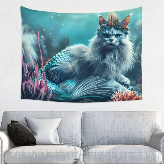 Easygdp Cat Underwater Fantasy Tapestrys Boutique Decor Wall Hanging for Living Room Bedroom Office Decor 29x37in