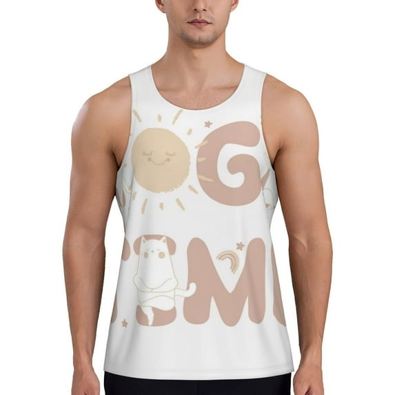 Easygdp Cat Yoga Time Men's Tank Top, Sleeveless Muscle T Shirts, Breathable, Quick-Dry, Loose for Gym, Running, Fitness - 4X-Large