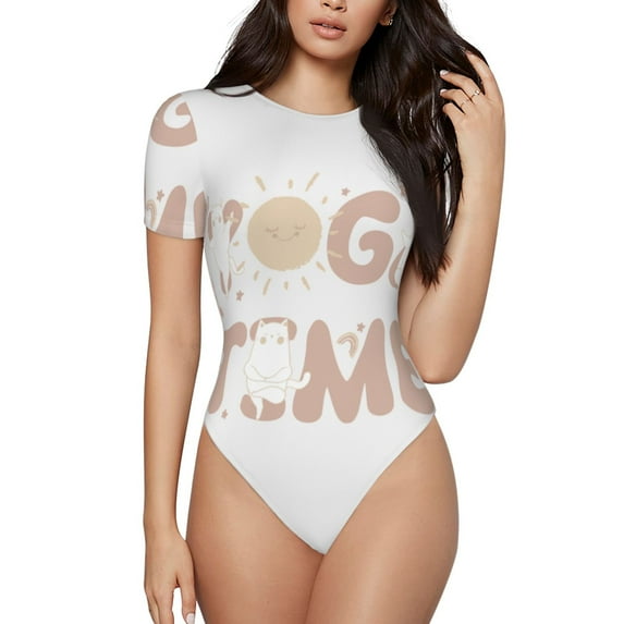 Easygdp Cat Yoga Time Women'S Waist-Cinching Short-Sleeved Onesie, Olastic Onesiet,Snaps At Bottom,Easy To Put On And Take Off - Small