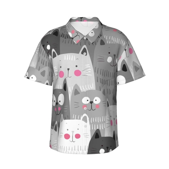 Easygdp Cats Group Men's Hawaiian Shirts Print Lapel Short Sleeve for Beach, vacation, party, casual occasions - 3X-Large