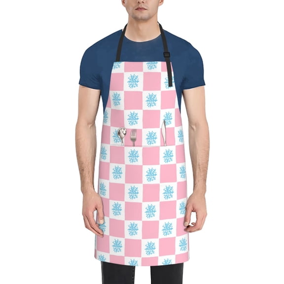 Easygdp Checkerboard With Snowflake Waterproof Apron with Pockets Adjustable Cooking Aprons Kitchen Bib Cute Apron for Kitchen, Cooking & Baking