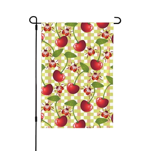 Easygdp Cherries and Ladybirds Garden Flag Yard Flag Welcome Flag, Double-Sided, Weather Resistant for Outdoor Decor - 12.5"x18"