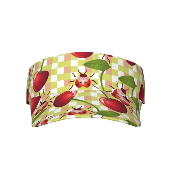 Easygdp Cherries and Ladybirds Stretchy Visor - Unisex Visor Hat for Men and Women, UPF 50 Sun Protection Visor, Ultra-Light