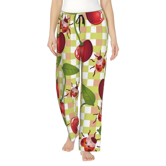 Easygdp Cherries and Ladybirds Women's Drawstring Pajama Pants | Lounge Joggers Sweatpants | Comfy Sleepwear | Yoga Pants-Medium