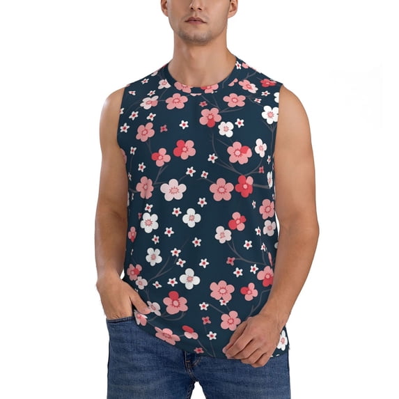 Easygdp Cherry Blossoms Men's Breathable Tank Tops Sleeveless Sporty T Shirts for Basketball, Mountaineering, Bodybuilding -3X-Large