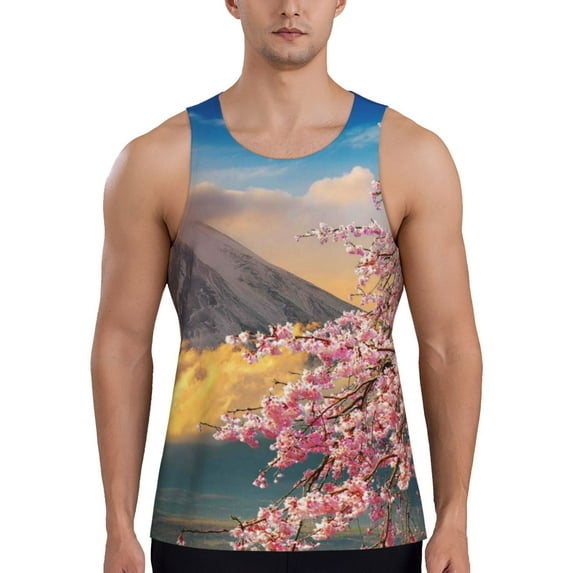 Easygdp Cherry Blossoms Men's Tank Top, Sleeveless Muscle T Shirts, Breathable, Quick-Dry, Loose for Gym, Running, Fitness - 4X-Large