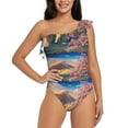 thumbnail image 1 of Easygdp Cherry Blossoms Women's One Shoulder Ruffle Monokini Bathing Suits with Removable Chest Pad, Quick Drying - Small, 1 of 8
