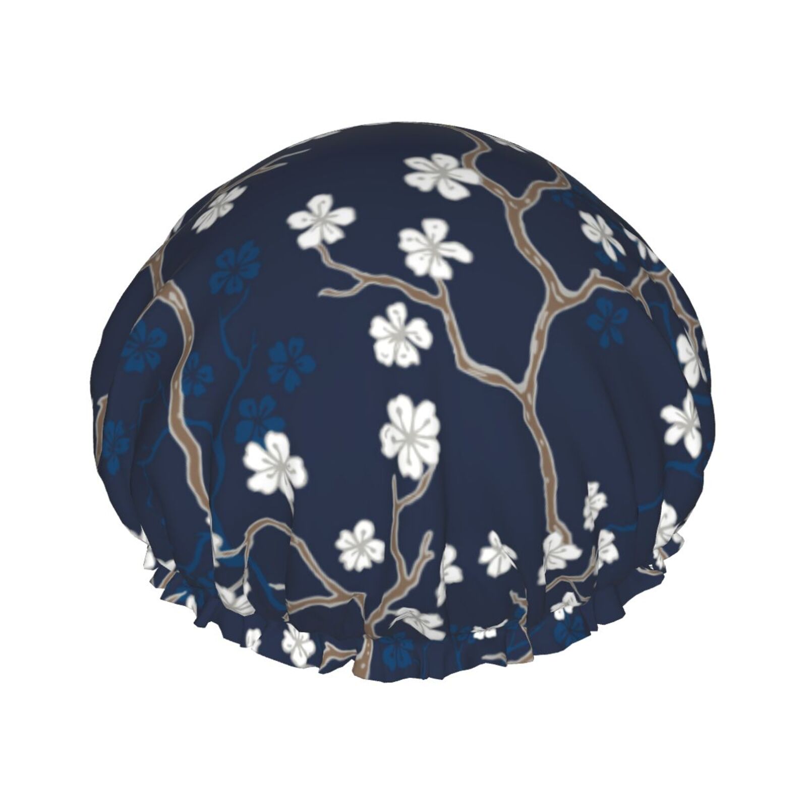 Easygdp Cherry Blossoms on Navy Background Shower Caps for Women ...