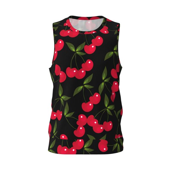 Easygdp Cherry Men's Mesh Basketball Jersey Quick Drying Sleeveless Shirts Fitted Muscle Tank Tops Sport Round Neck T-Shirt - X-Large