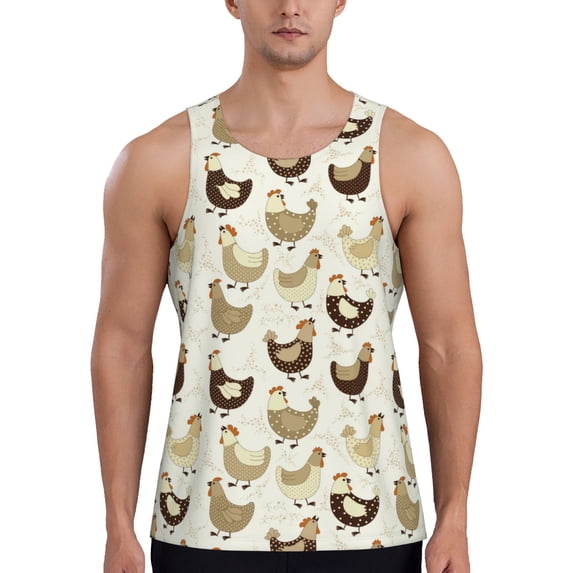 Easygdp Chicken Cartoon Men's Tank Top, Sleeveless Muscle T Shirts, Breathable, Quick-Dry, Loose for Gym, Running, Fitness - 3X-Large