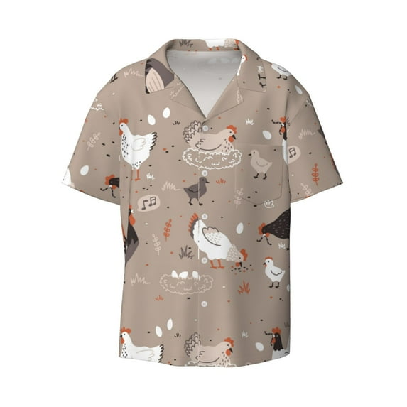 Easygdp Chicken Men's Casual Short-sleeved Shirt with Pocket and Button Suitable for Beach Vacation Leisure - X-Large