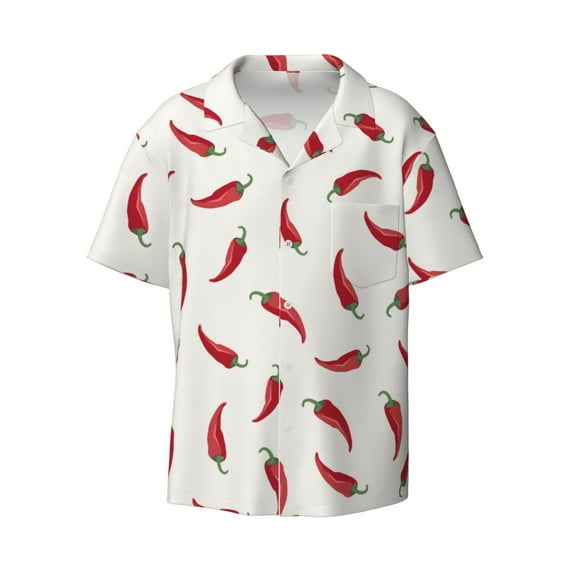 Easygdp Chili Men's Casual Short-sleeved Shirt with Pocket and Button Suitable for Beach Vacation Leisure - Small