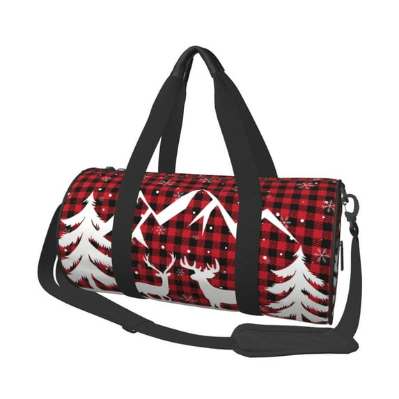 Easygdp Christmas Buffalo Plaid Travel Bag, Camping, Weekend, Carry On Overnight Duffel Bag with Shoulder Strap