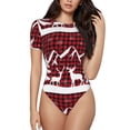thumbnail image 1 of Easygdp Christmas Buffalo Plaid Women's One-Piece Swimsuit Slim Fit Crew Neck Bodysuit Athletic Swimwear with Concealed Buckle - XX-Large, 1 of 9