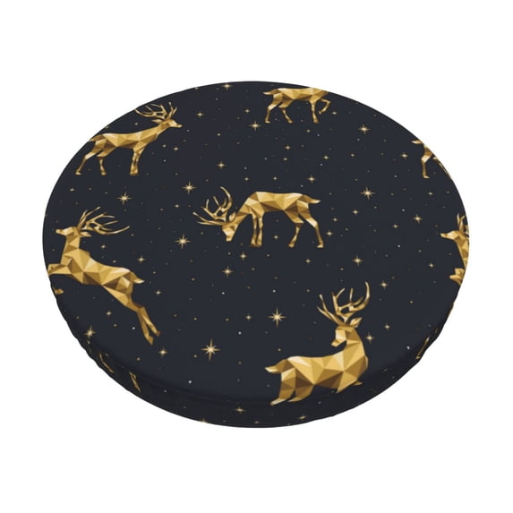 Easygdp Christmas Deers Easy To Install Bar Chair Cover&Cound Chair Cover&Elastic Stool Cover, Washable&Bottom With Elastic Edge - 14 Inch