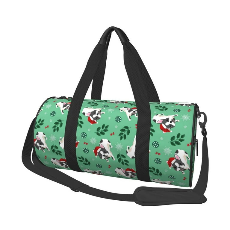 Easygdp Christmas French Bulldog Travel Bag Camping Weekend Carry On Overnight Duffel Bag with Shoulder Strap