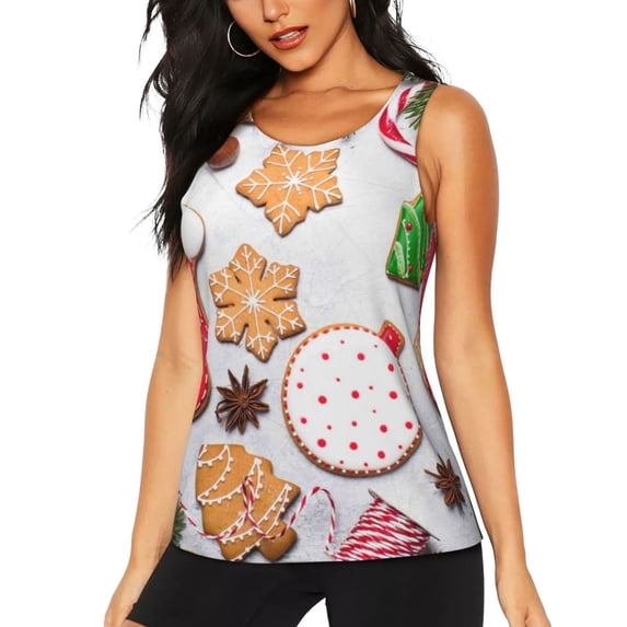 Easygdp Christmas Gingerbread Cookies Women's Workout Tank Top, Running Top, Hiking Shirt, Quick-Dry for Running, Yoga, Hiking - Medium